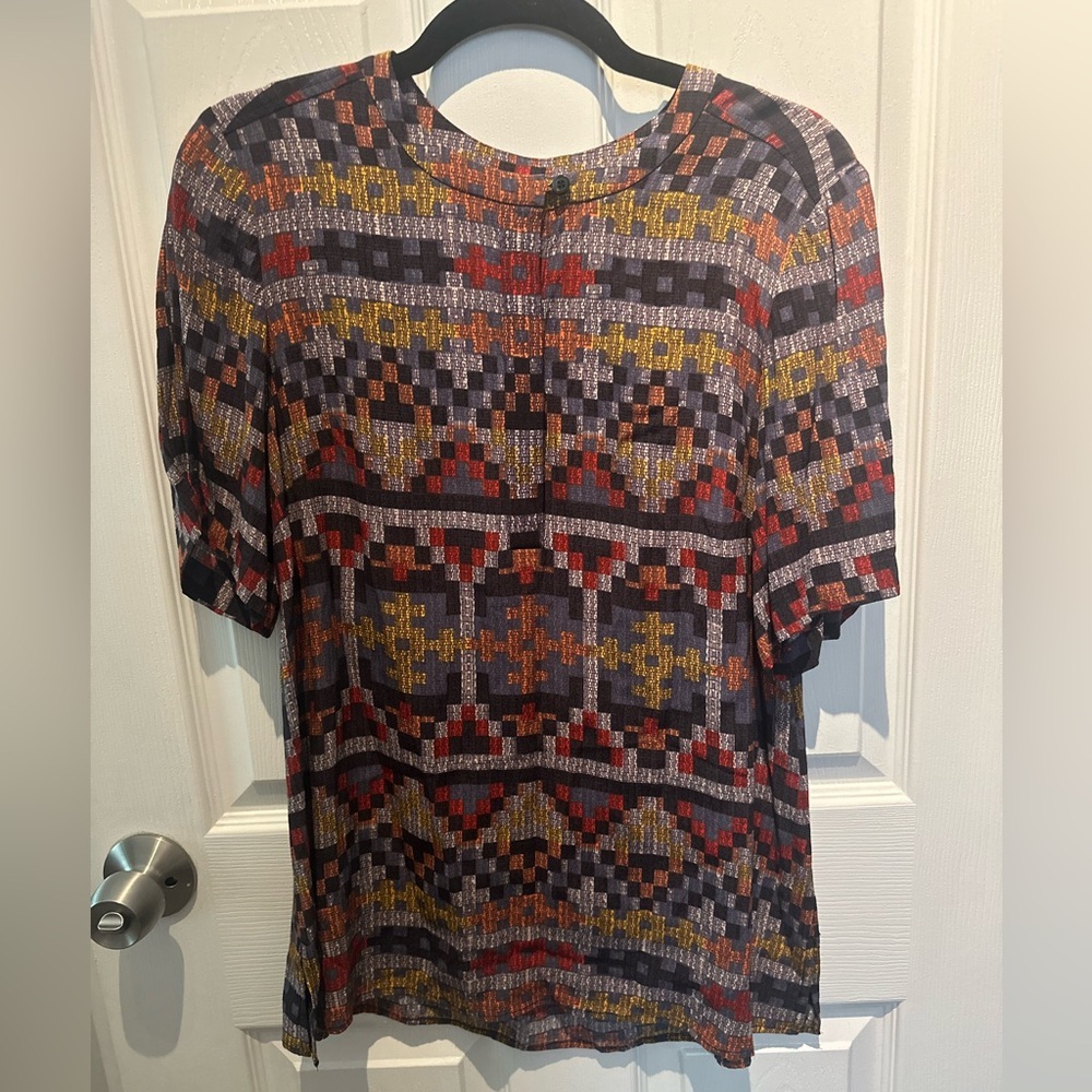 Nwot Pendleton Southwestern Print Stella Blouse 12 Boho Aztec Design